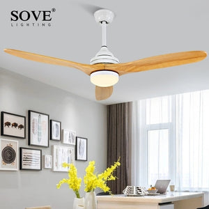 SOVE Black Industrial Vintage Ceiling Fan Wood Without Light Wooden Ceiling Fans Decor Remote Control Ventilador De Teto DC 220v