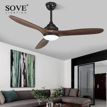 Load image into Gallery viewer, SOVE Black Industrial Vintage Ceiling Fan Wood Without Light Wooden Ceiling Fans Decor Remote Control Ventilador De Teto DC 220v