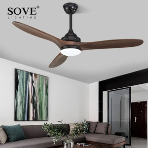 SOVE Black Industrial Vintage Ceiling Fan Wood Without Light Wooden Ceiling Fans Decor Remote Control Ventilador De Teto DC 220v