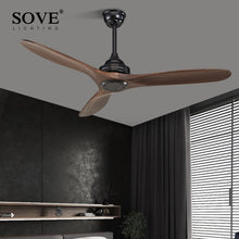 Load image into Gallery viewer, SOVE Black Industrial Vintage Ceiling Fan Wood Without Light Wooden Ceiling Fans Decor Remote Control Ventilador De Teto DC 220v